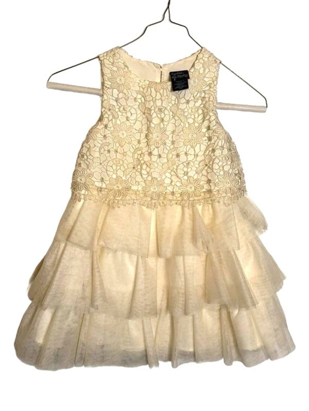 Cynthia Rowley Girls Ivory Lace Tulle Dress Size 3T Metallic Gold Flower Girl